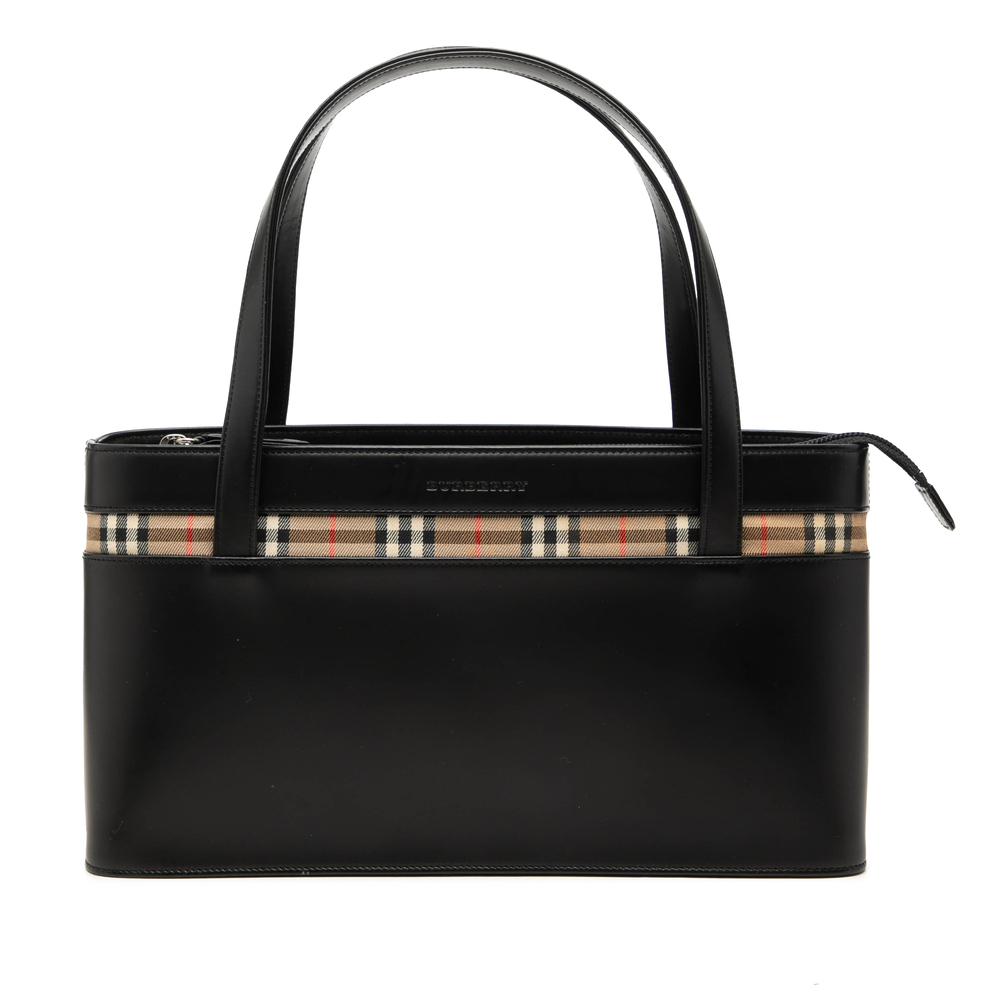 Pre-Loved Burberry House Check Canvas Trimmed Leather Handbag